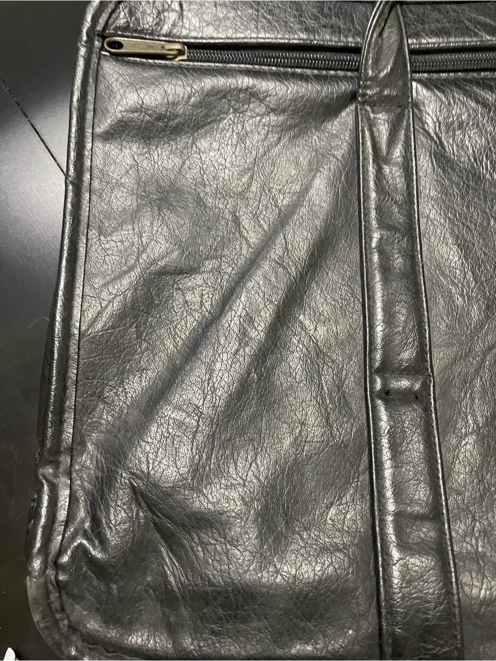 Vintage Black Leather Travel Messenger CarryOn Bag laptop computer luggage